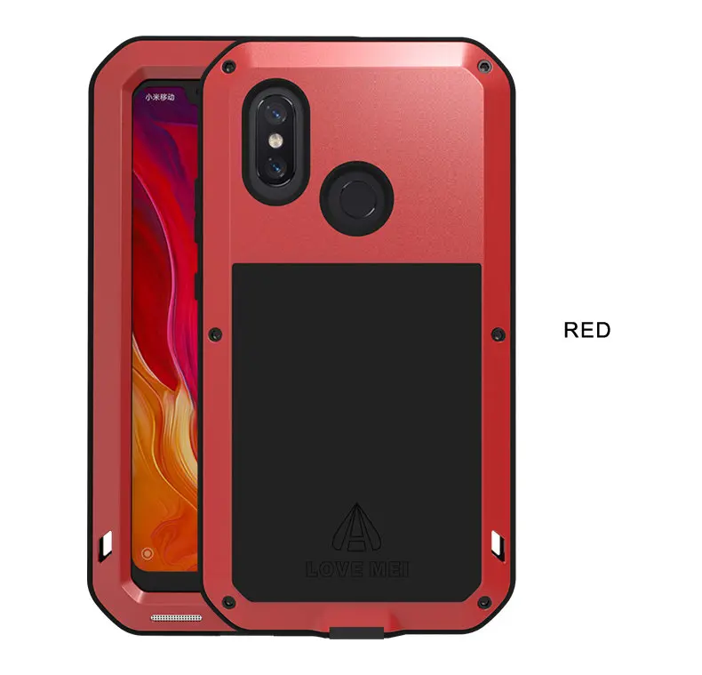 Алюминиевая металлическая броня для Xiaomi mi 8 чехол противоударный Прочный Полный корпус крышка Xiaomi mi 8 чехол Крышка mi 8 с Gorrila стеклянные крышки - Цвет: Red