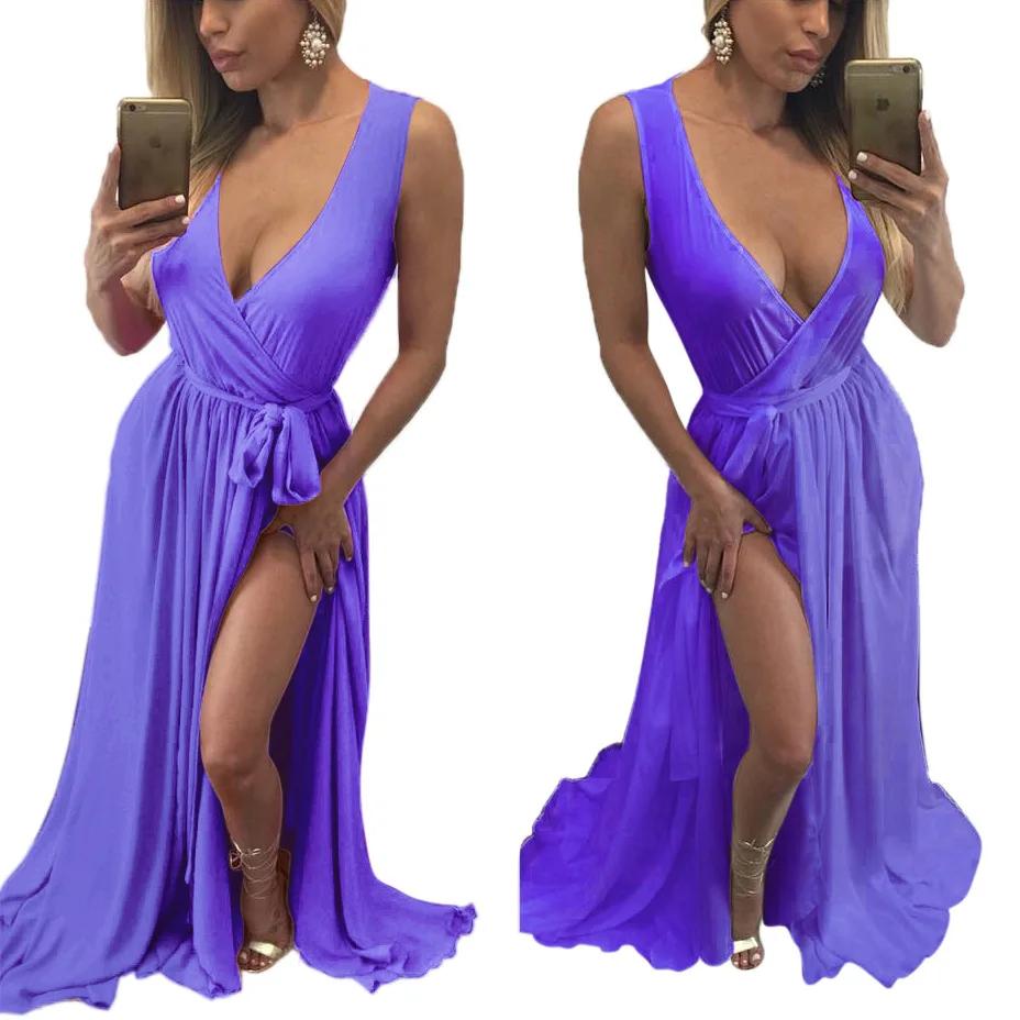 

Summer 2020 new hot selling ladies sexy fashion loose chiffon dress v-neck party mop dress