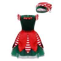 toddler kids girls sequin elf costume christmas santas clause fancy party tutu dress with hat new year carnival dress up