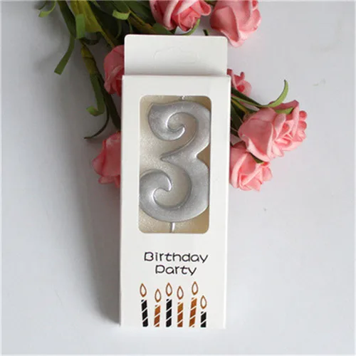 silvery 3 Золотые серебряные розы цифровые свечи на день рождения счастливое украшение для именинного торта Baby Shower свадебные подарки на день рождения украшения торта - Цвет: silvery 3