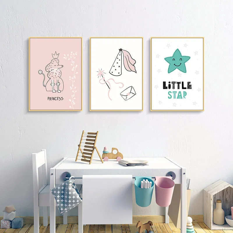 Детская декоративная роспись TaaWaa мультяшное животное фотозвезды розовый холст