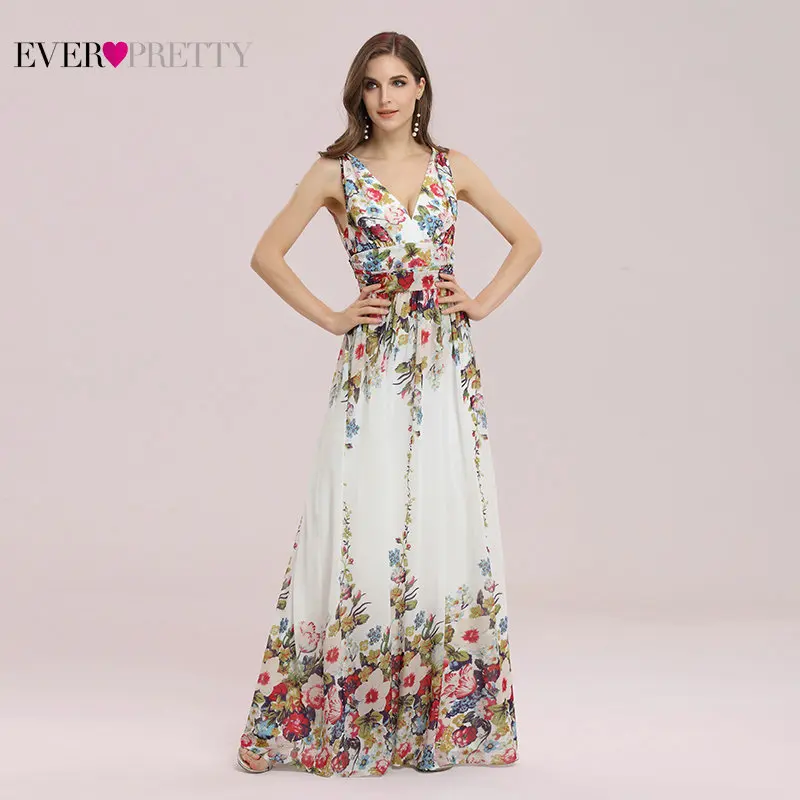 Элегантное белое платье для выпускного вечера с цветочным принтом Ever Pretty A Line v