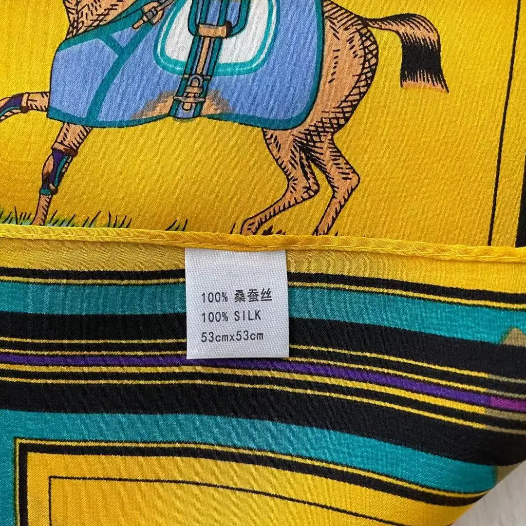 

The City Of Horse 100% Silk Scarf Women Large Shawls Floral Print Stoles Square Bandana Luxury Brand Scarves Female Foulard 53cm