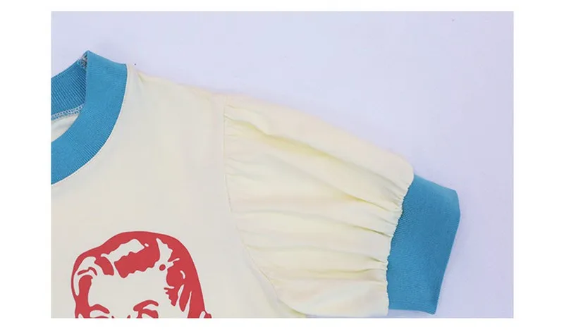 

Girls' short sleeve T-shirt 2020 summer new Korean children's pattern printed bubble sleeve short westernized top