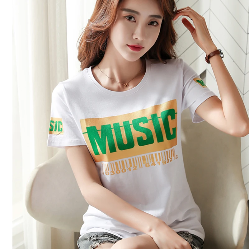 

Camiseta Mujer 2020 новая футболка с буквенным принтом летние топы Корейская одежда футболка женская хлопковая Повседневная футболка женская футбо...