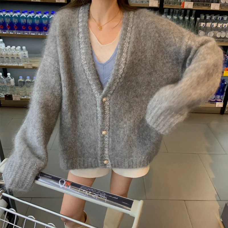 New autumn/winter Korean style loose and gentle wind drop-shoulder sweater rabbit fur lazy women's clothing |