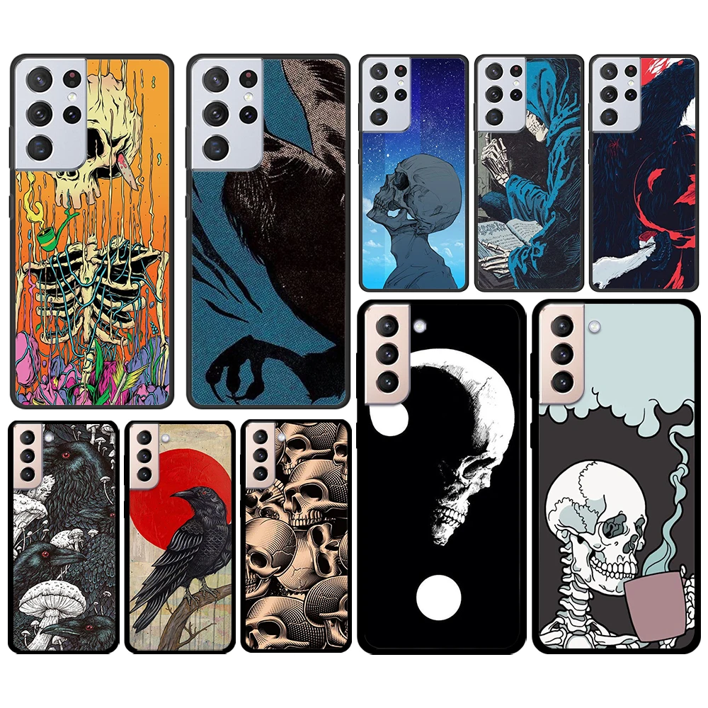 

Evil crow skull flower for Samsung Galaxy S21 S20 FE Ultra Lite S10 S9 S8 S7 S6 Edge Plus Silicone Soft Black Phone Case