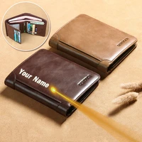 free shipping 100 men genuine leather rfid wallet card holder small mini male walets pocket coin purse money bag high quatily