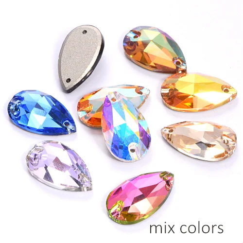 Mix Colors 11x18 мм Красочные 24 цвета лучшее качество пришить стразы каплевидной формы бутик стекло Flatback пришить декоративные камни для одежды F0051 - Цвет: Mix Colors