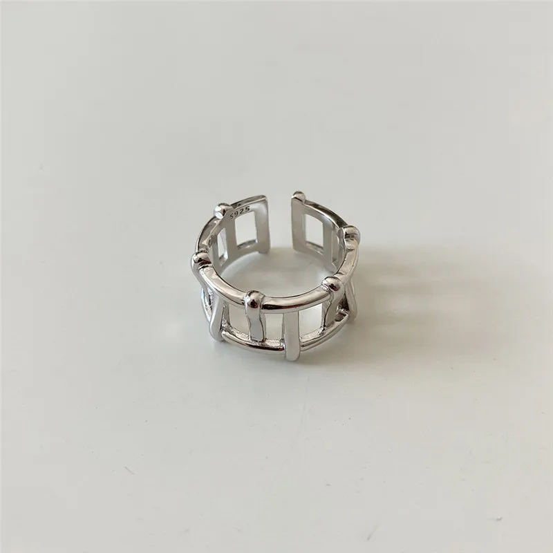 

POFUNUO 925 Sterling Silver French Style Women Fashion Hollow Rings Minimalism Handmade Weaving 18K Gold Rings Pure Silver Rings