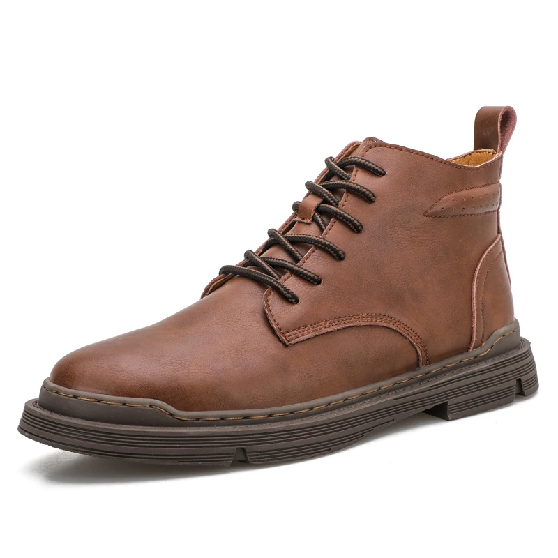 

Fashion Black Designer Boots Quality Men's Leather Casual Ankle Boots Brand Comfort Men Winter Fur Martin Boots British Style