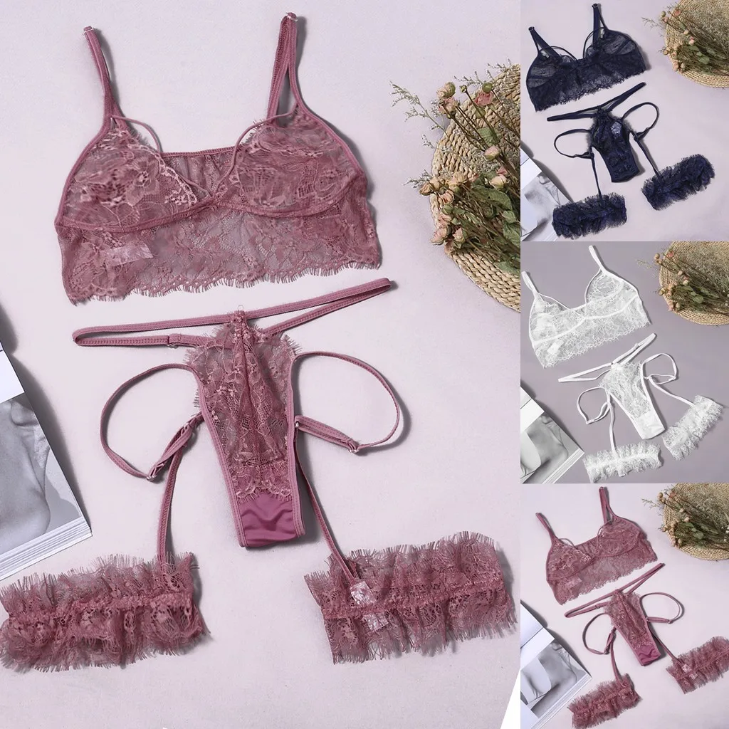 Комплект пижамы для женщин сексуальное женское кружевное нижнее белье ажурное