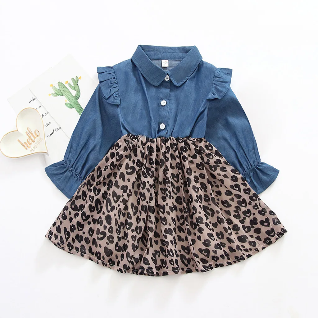 Toddler Dress Baby Kids Girl Leopard Print Ruched Patchwork Casual Clothes Fashion Girls Winter Princess Party C840# | Детская одежда и