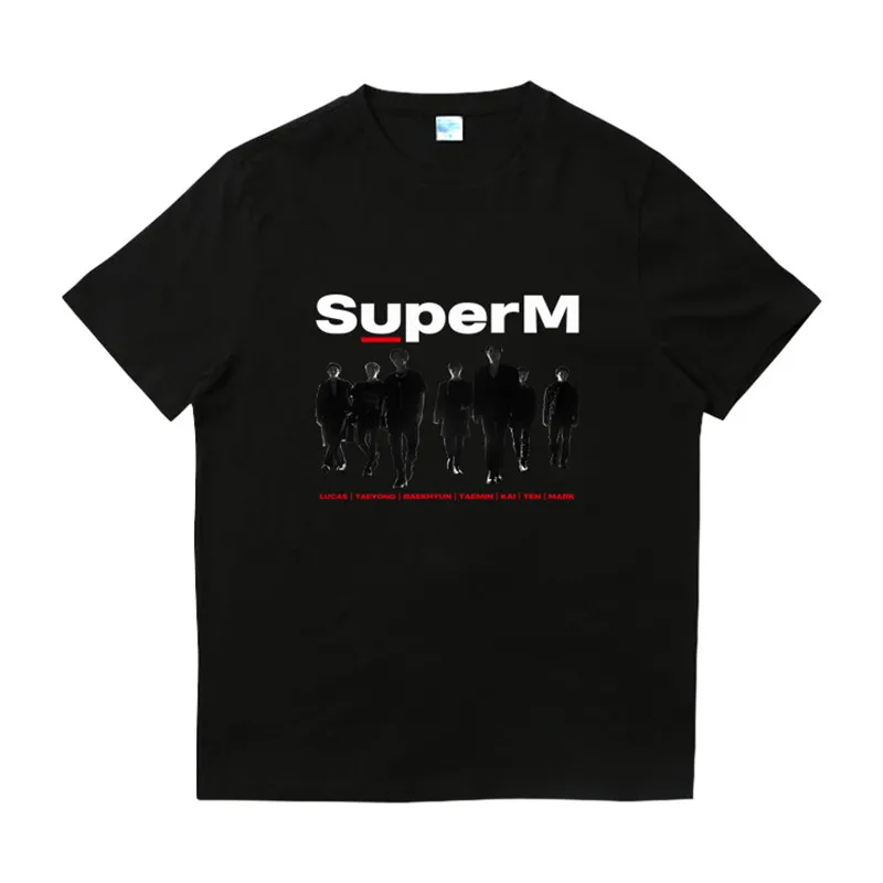 Популярная футболка с альбомом Kpop SuperM Повседневная унисекс круглым вырезом топы