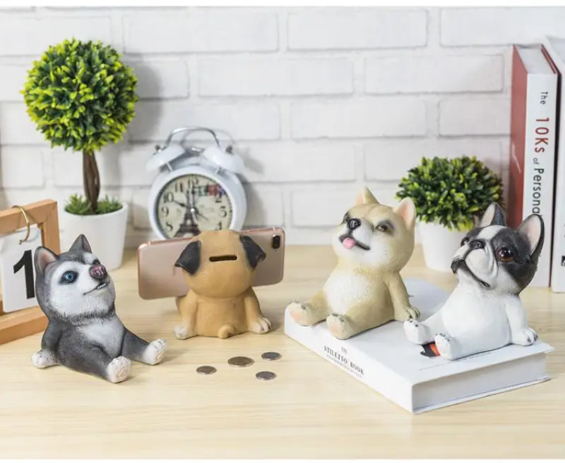 

Cute Pet Dog Resin Ornaments, Mobile Phone Holders and Piggy Bank Multifunctional Home Decor Accessories,holiday Gift,10X13X12Cm