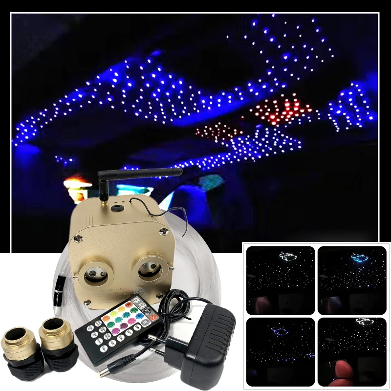 Double Heads Optic Lighting Smart APP 20W Twinkle Fiber Light engine RF control Optic Cable Starry Effect Ceiling RGB LED Lights