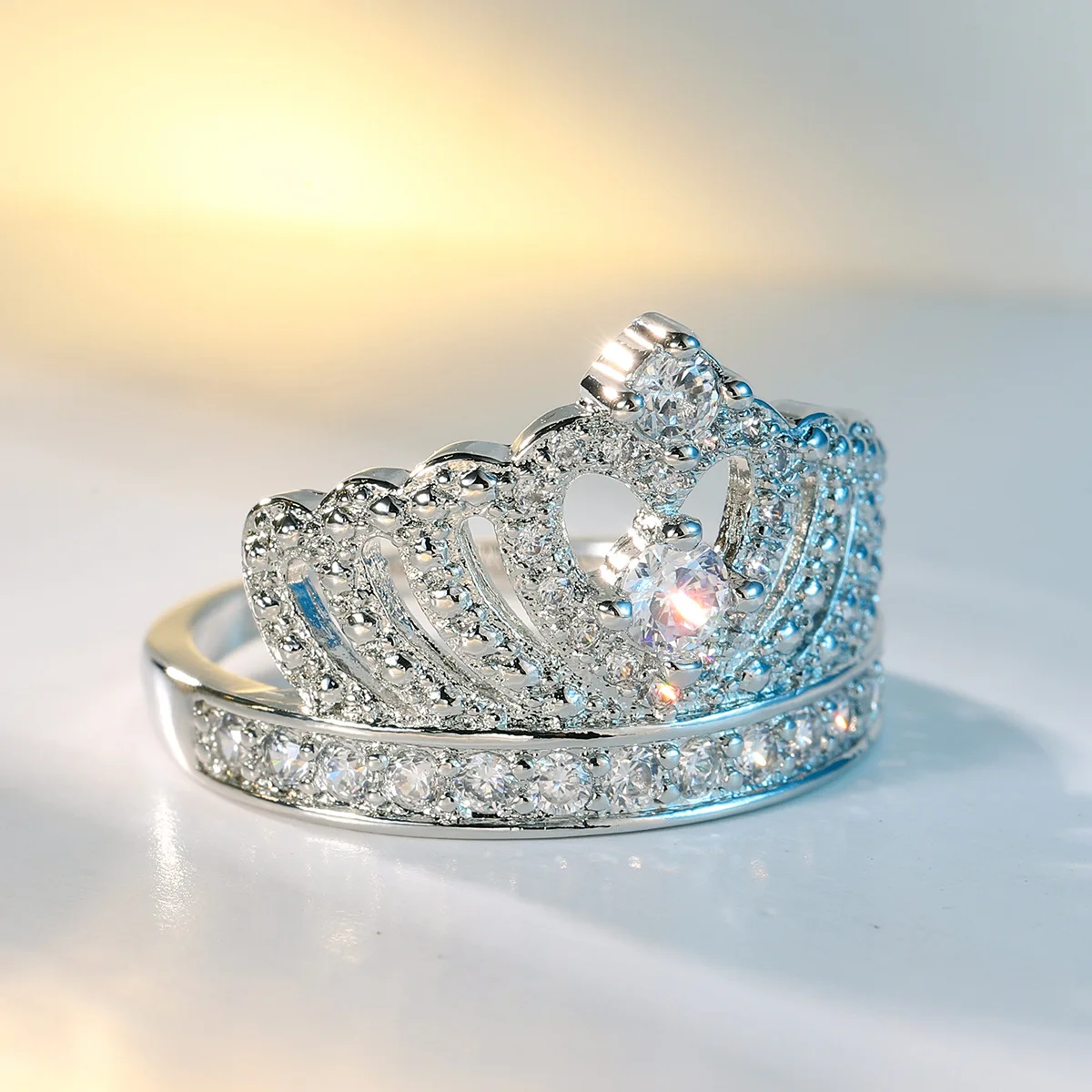 

Fancy Crown Women Ring Best Anniversary Girl Gift Elegant Female Dance Party Trendy Jewelry Micro Inlaid Zircon Hollow Out Rings