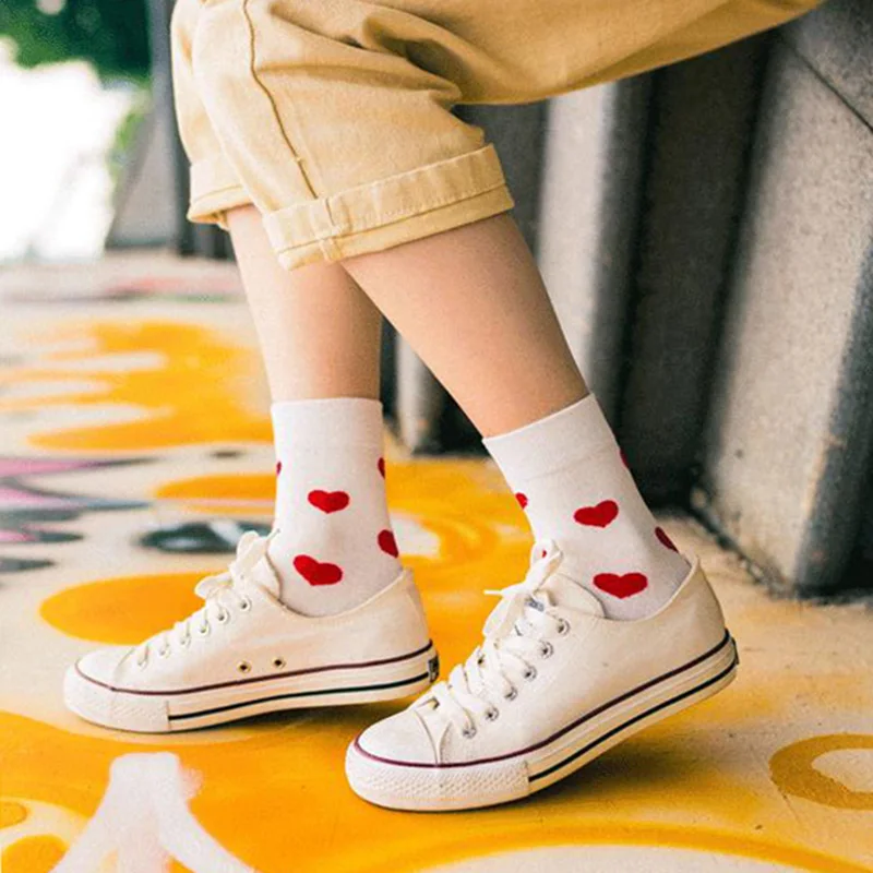 Women's Socks Women Cute Love Heart Cotton Harajuku Girl Female Happy Print Sock Free Dropshipping Supplier Calcetines Wholesale
