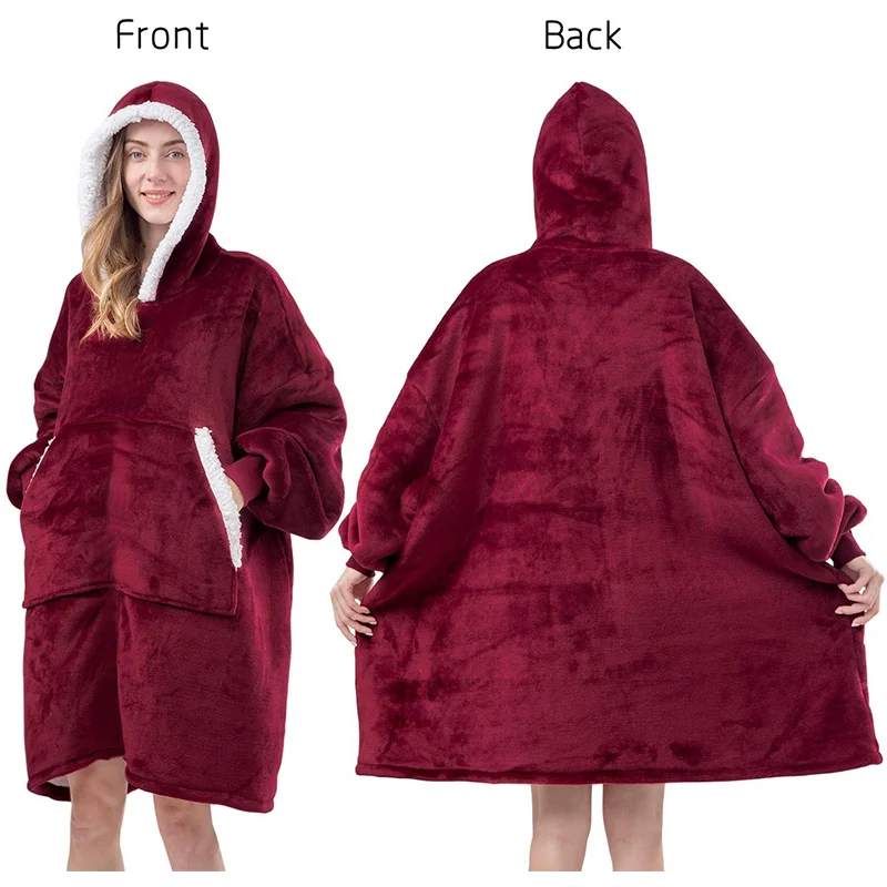 Толстовка с капюшоном одеяло рукавами Свитшот в клетку зимний флисовый пуловер