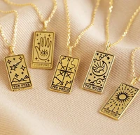 rectangle tarot card pendant necklaces stainless steel gold color message chians necklace moon sun world love couple necklace