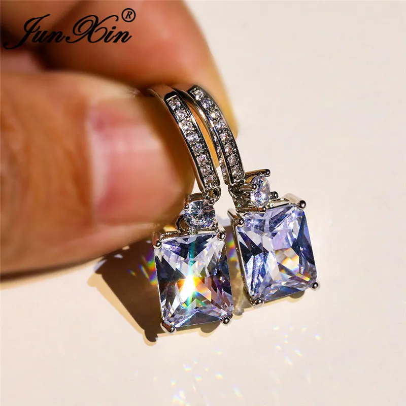 Женский Белый AAA циркон квадратные серьги для женщин серебро Цвет австрийский