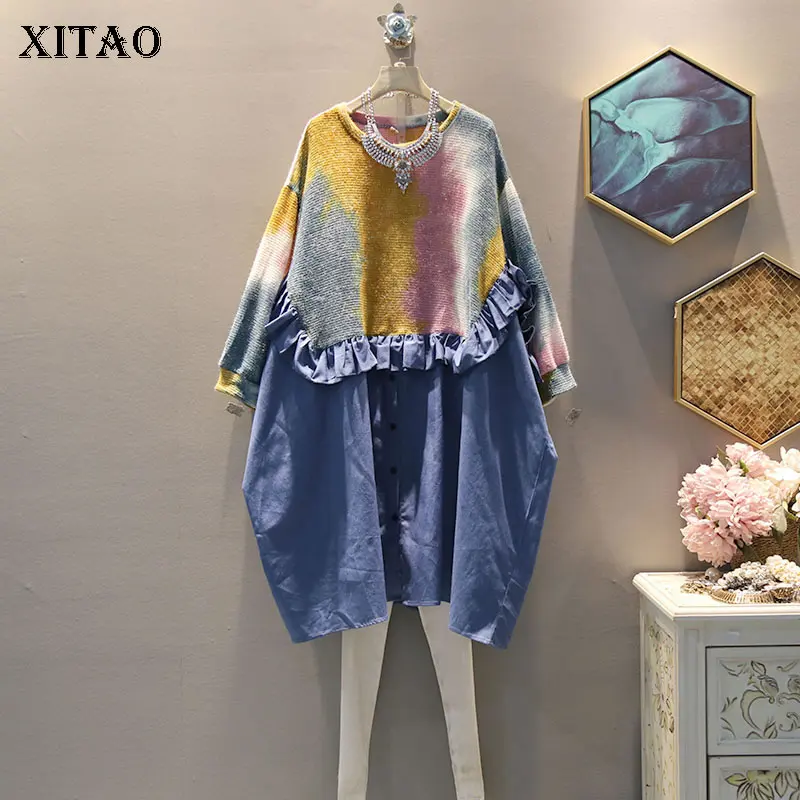 XITAO трикотажное платье с оборками женское модное элегантное лоскутное маленькое