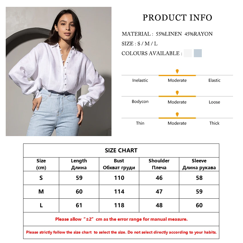

Clacive Casual White Loose Linen Women Shirt Autumn Long Sleeve Single-Breasted Fashion Blouse Tops Office Lapel Blouses Shirts