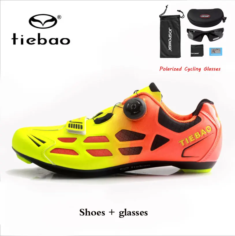 Yellow with glasses Tiebao/Мужская обувь для езды на велосипеде; Нескользящая дышащая велосипедная обувь; спортивные гоночные кроссовки; обувь для велосипеда; Zapatillas Ciclismo - Цвет: Yellow with glasses