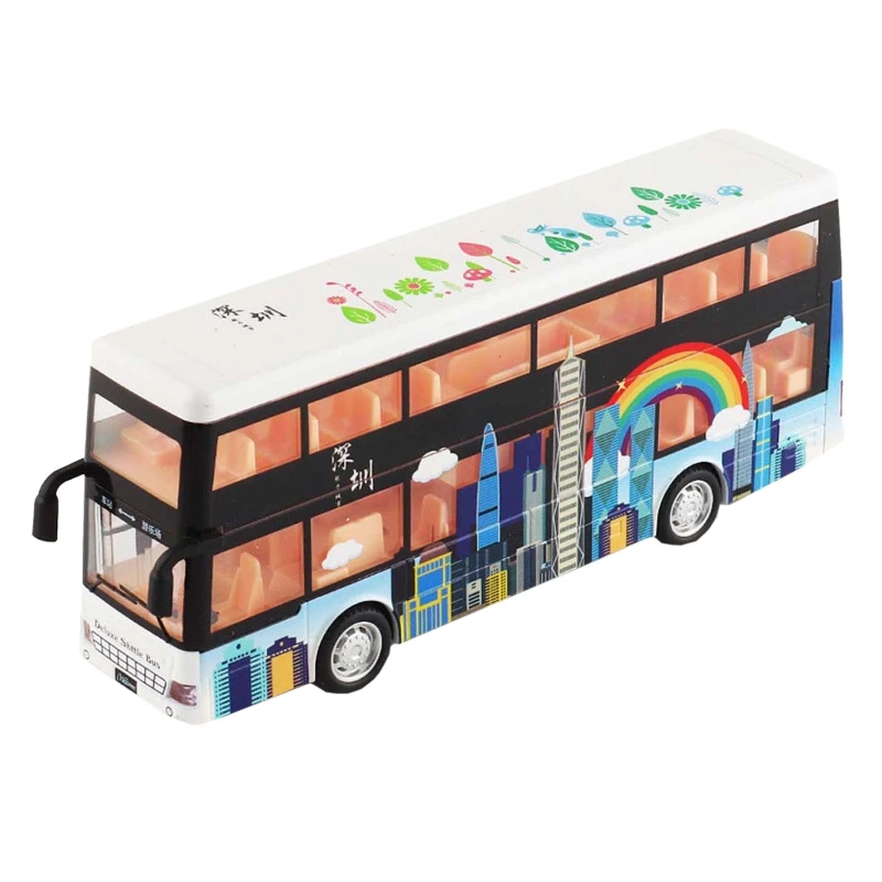 

1:50 Scale Double Travel Bus Pull Back Vehicle Car with Lights Sound for Toddler