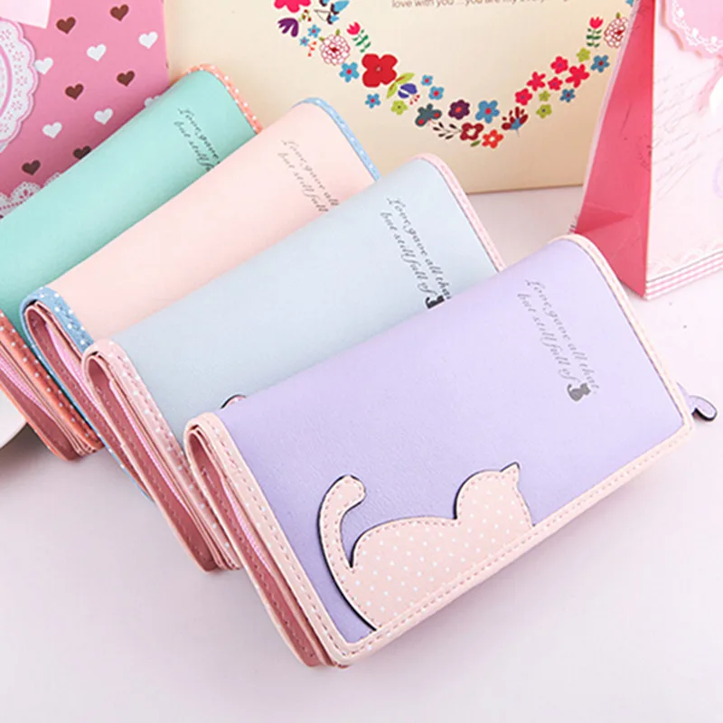 Женский короткий длинный кошелек с милым рисунком кота Pandent держатель для карт на