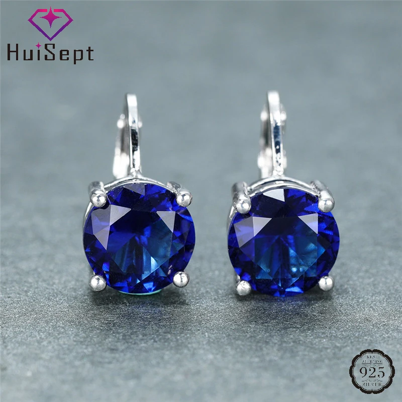 

HuiSept Women Earrings 925 Silver Jewelry Ornament with Zircon Gemstone Round Shape Drop Earrings for Wedding Party Promise Gift