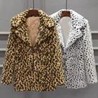 Женские леопардовые пальто из искусственного меха, теплая зимняя плюшевая куртка с длинным рукавом, высококачественный модный Свободный джемпер, кардиган, пальто, верхняя одежда #40