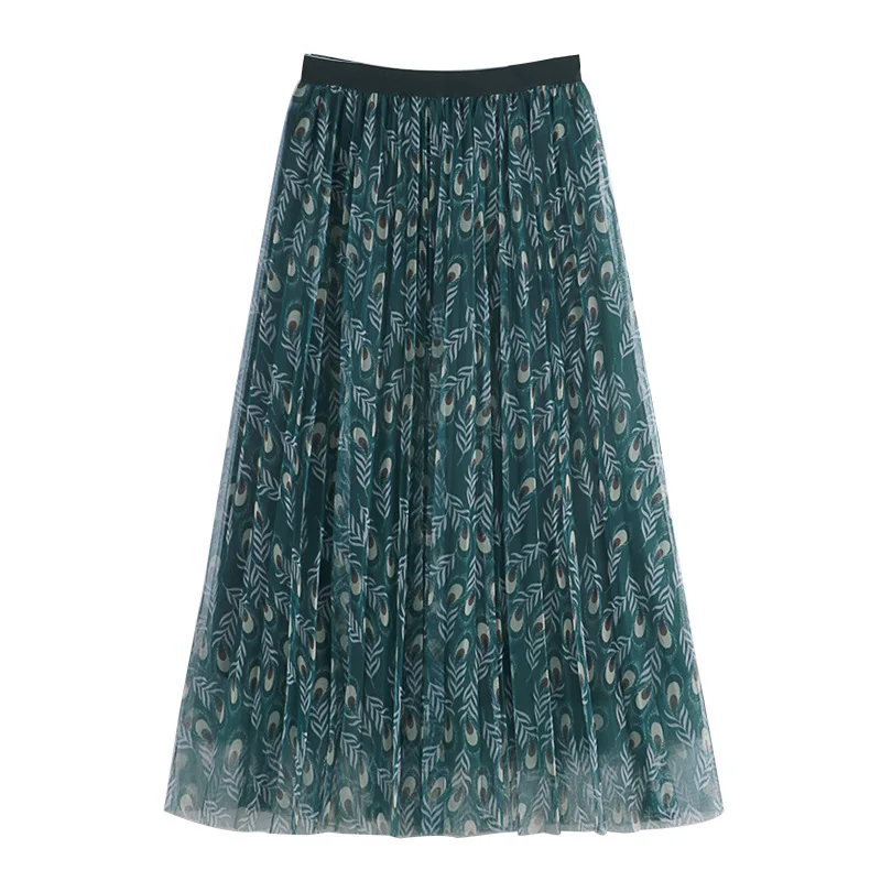 

2021Summer New Elastic High Waist Slimming All-match Mesh Skirt Wild Casual Simple Women A-line Pleated Long Skirt Free Shipping