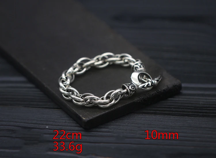 

100% 925 Sterling Silver colour Men's Bracelet Thick Security Pattern Retro Punk Rock Bracelet Men's High Jewelry Father's Day