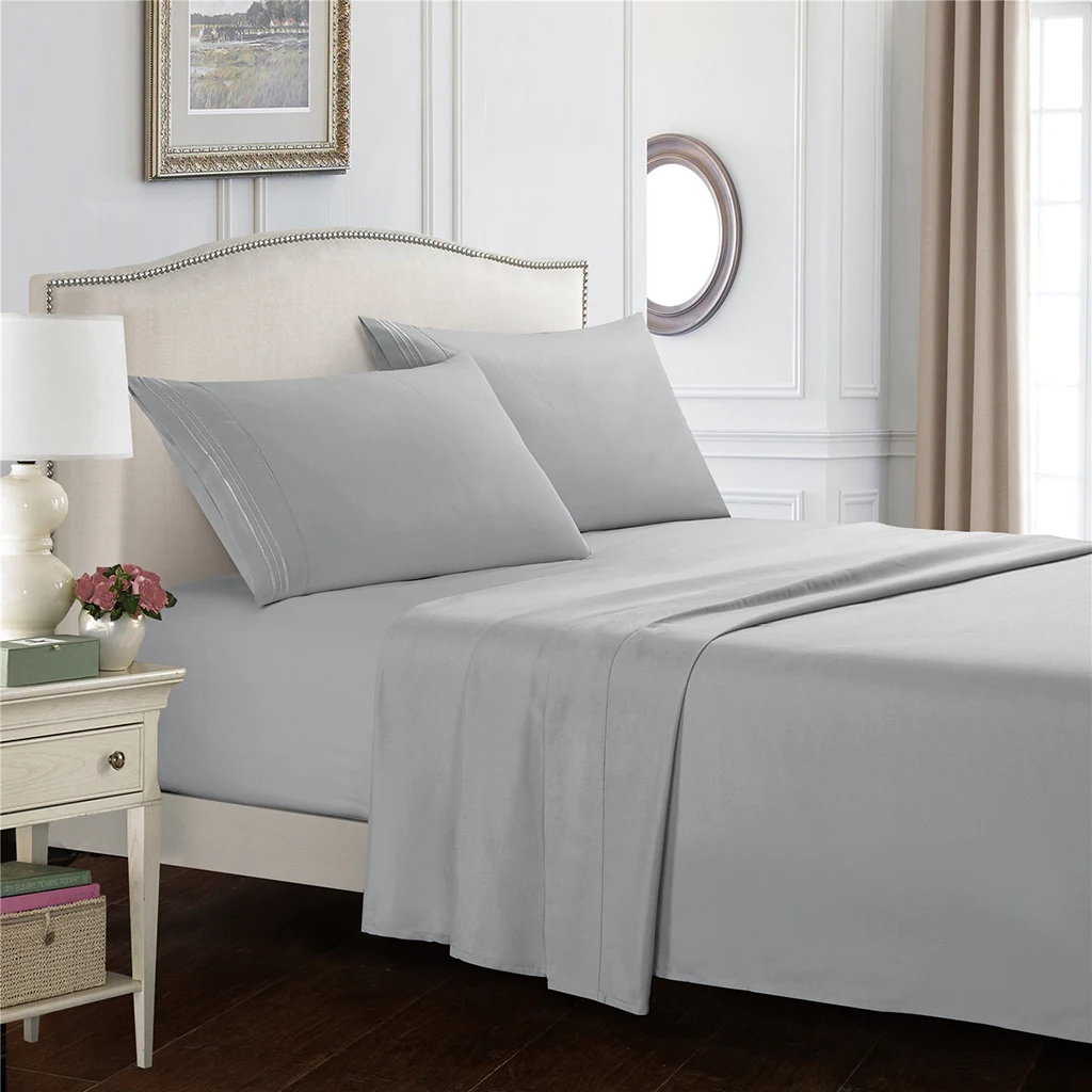 

1800 COUNT DEEP POCKET 4 PIECE BED SHEET SET - WHITE/GRAY COLORS AND 4 SIZES