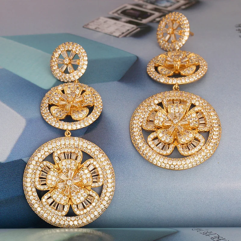 Серьги подвески женские с фианитами роскошные модные ювелирные украшения для