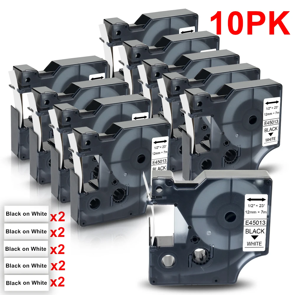 10PK 12mm 45013 Black on White For Dymo D1 45013 Label tapes Compatible for Dymo Label Manager 160 280 210 450 LM160 Label Maker