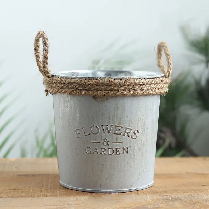 Цветочные горшки в пасторальном стиле Оловянное цветочное ведро украшение