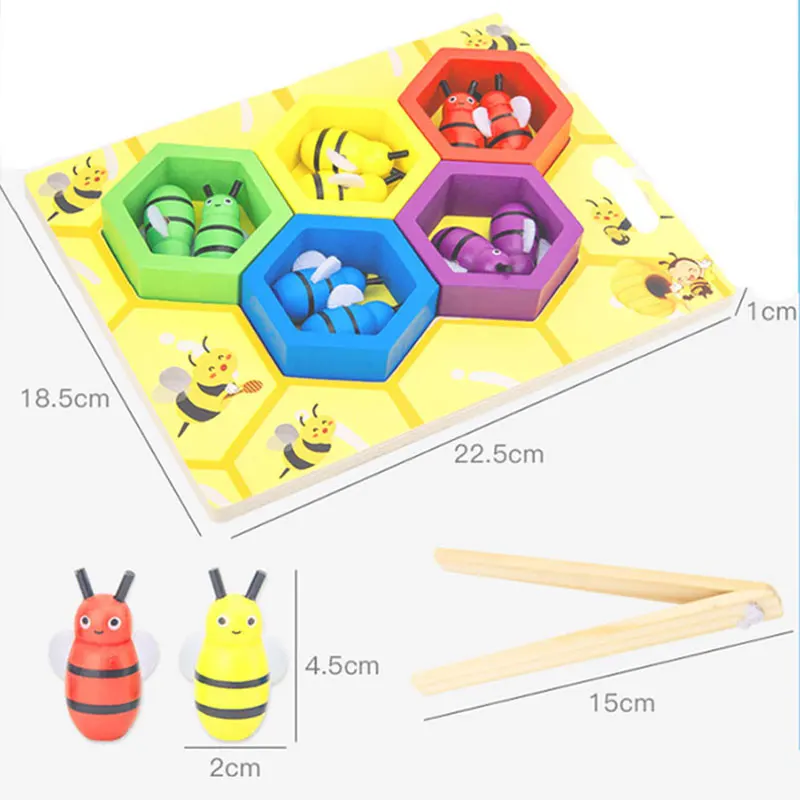 Abrazadera Montessori para beb&eacute;s, juego de colmena de abejas, juguete para recoger y atrapar, regalos de desarrollo, educaci&oacute;n cognitiva de Color-4
