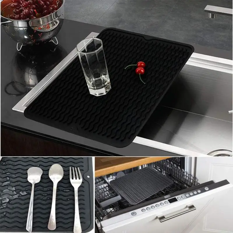 

2 Color Kitchen Drying Pad Waterproof Multifunctional Camping Portable Foldable Insulation Pad Household Soft Silicone Drain Pad