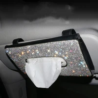 leather car sun visor tissue holder luxury rhinestones napkin storage box organizer for girls women automotive accessories gadge