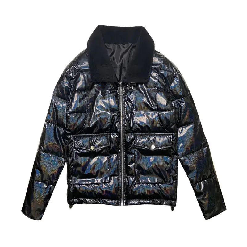 

Men 's Cotton Jacket Winter Korean Style Lamb Fur Collar Thick Warm Long Sleeves Cardigan Cotton -Padded Jacket