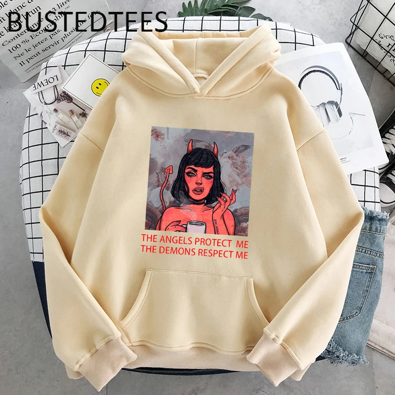 

Hoodies for Women Hooded Simple All-match Leisure Devil Bad Girl Pullovers Korean Style Gothic Loose Streetwear Sweatshirts
