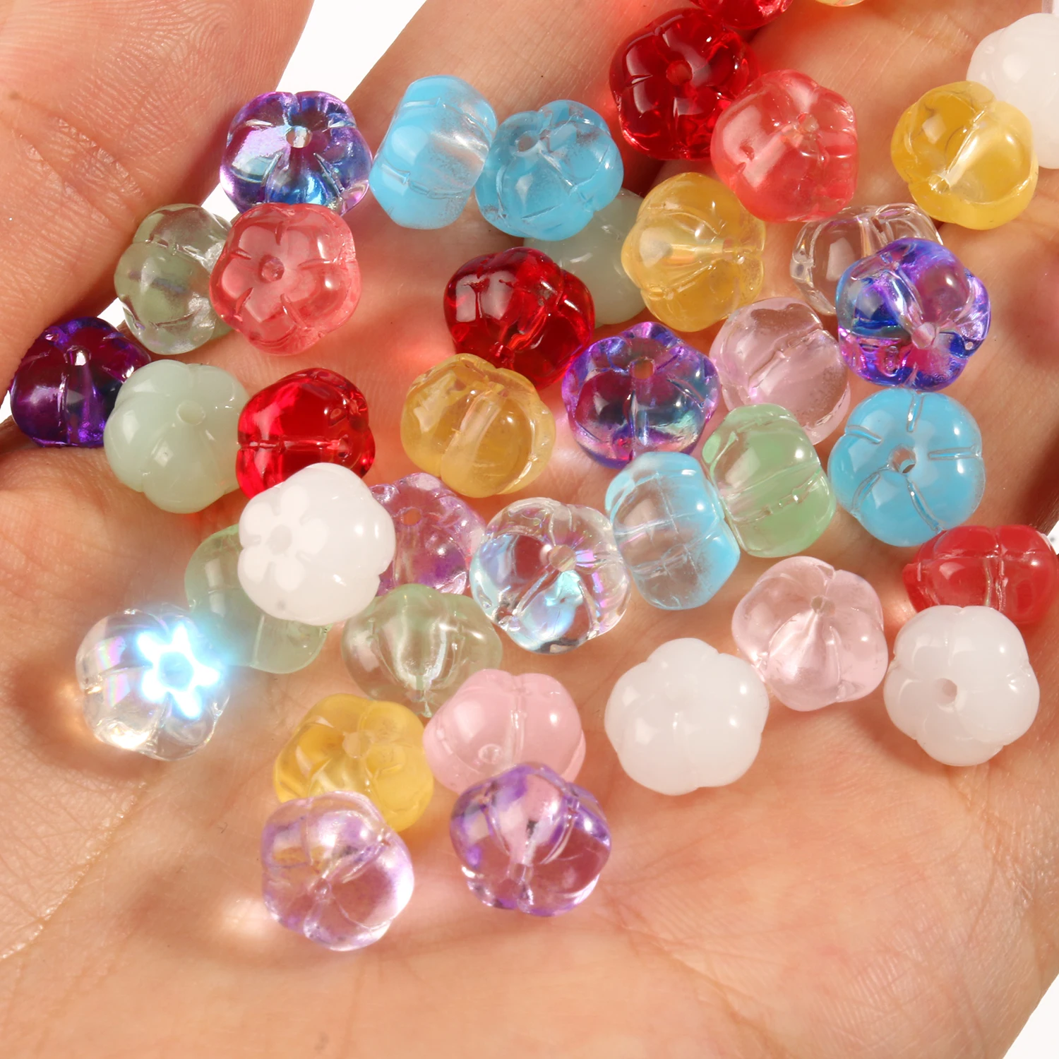 20 штук 10x6 мм Разноцветные тыквы цветок бисерами из окрашенным стекла бусины