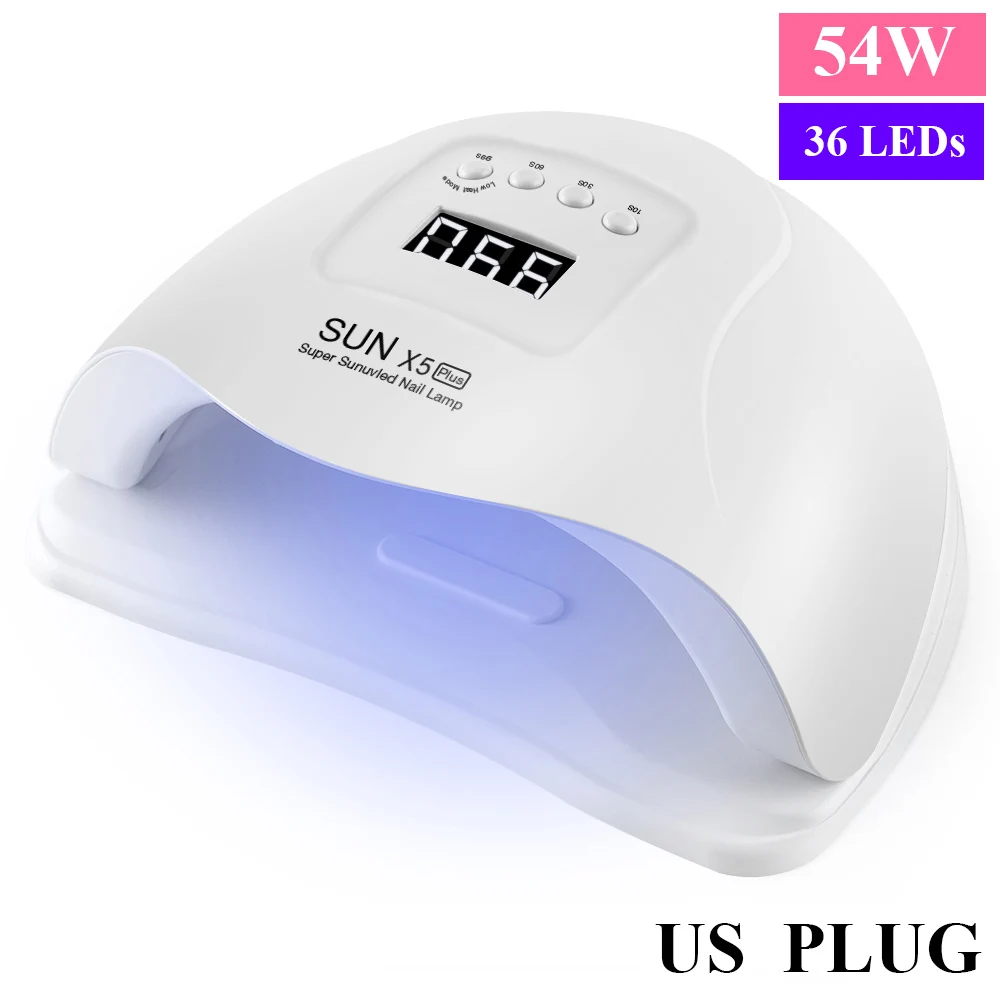 54W WHITE US PLUG Сушилка для ногтей SUN X5 54 Вт УФ светодиодный светильник с ЖК-дисплеем 36 светодиодный s лампа для отверждения всех гелей Полировочный для ногтей, Маникюрный Инструмент - Цвет: 54W WHITE US PLUG