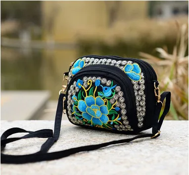 

New Coming Multi-zippers Embroidery Small Bags!Hot Women Flap Bags Fashion Ethnic National Versatile Lady Canvas Shopping Bags