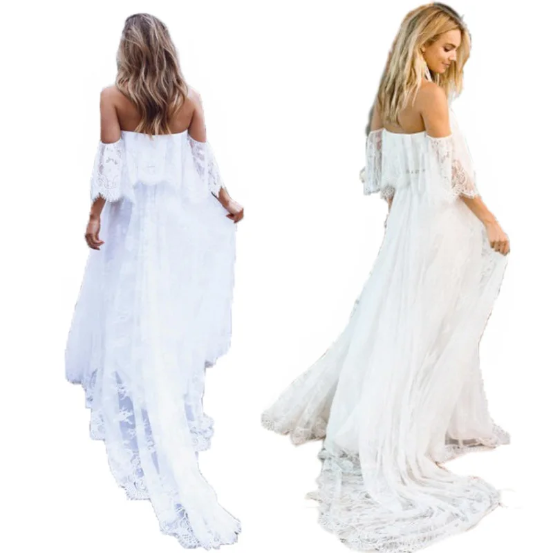 Женское свадебное платье с открытыми плечами кружевное в стиле бохо открытой