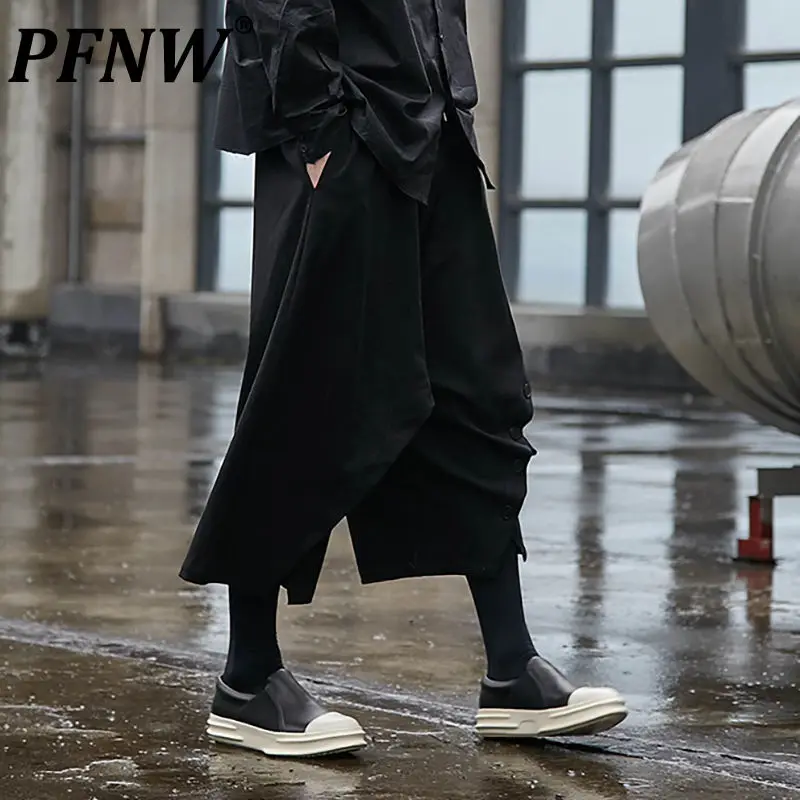 

Мужские свободные брюки до щиколотки PFNW, черные повседневные брюки с широкими штанинами в японском стиле, модель 12X1458 на осень, 2021