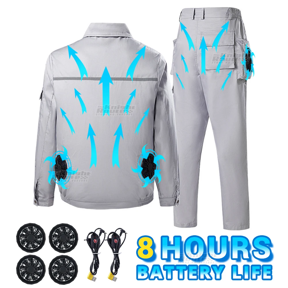 

Outdoor Sports Summer Cooling Fan Jacket USB Power Supply Air Conditioning Clothing Men Women Workwear Hiking Jacket Pants Suit