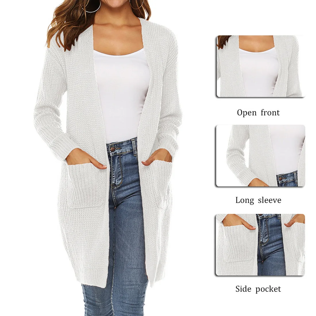 

Chaqueta larga de punto de manga larga para Mujer s D25 para Mujer 2020 Nueva Jersey Mujer